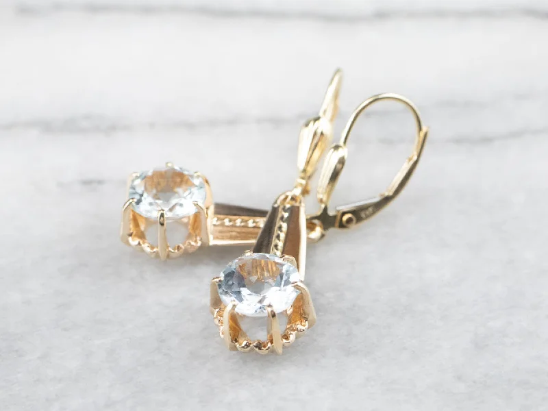 Ladies earrings sunken gem designs-Vintage Style Aquamarine Drop Earrings