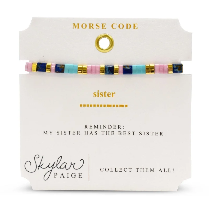 ladies bracelet tarnish free-Sister - Morse Code Tila Beaded Bracelet