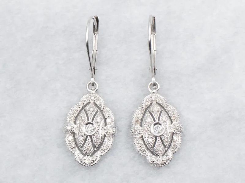 Ladies earrings light feel designs-Diamond Drop Earrings with Scalloped Edge