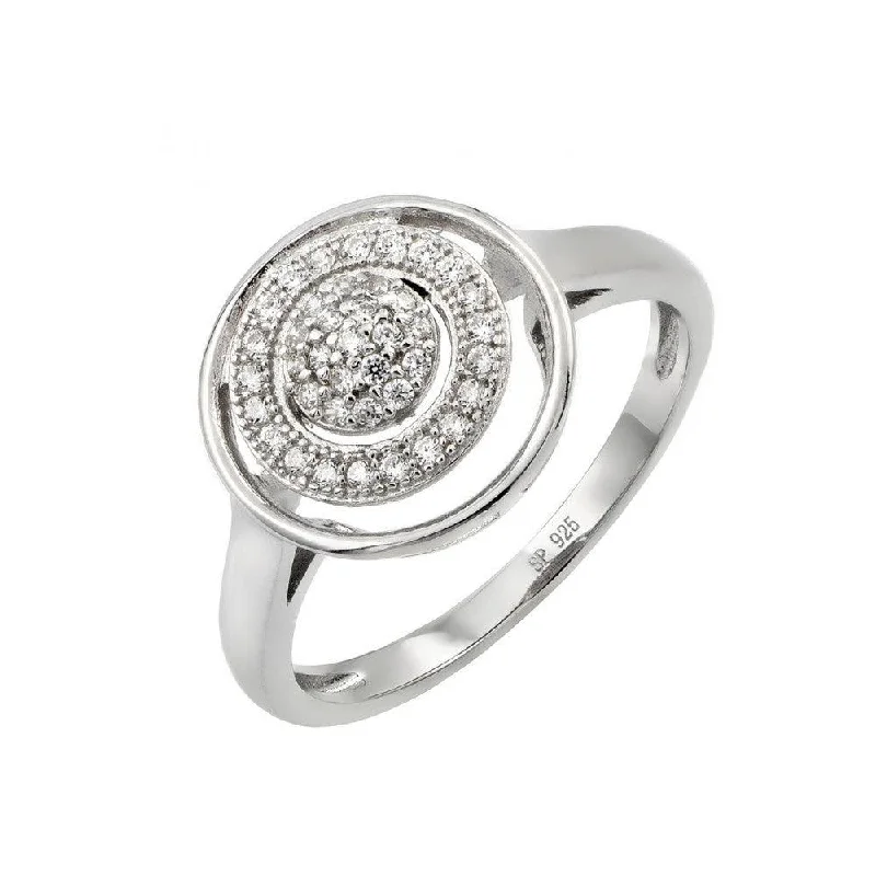 Ladies rings soft touch styles-Silver 925 Rhodium Plated Three Graduated Circle Clear CZ inlay Ring - STR00946