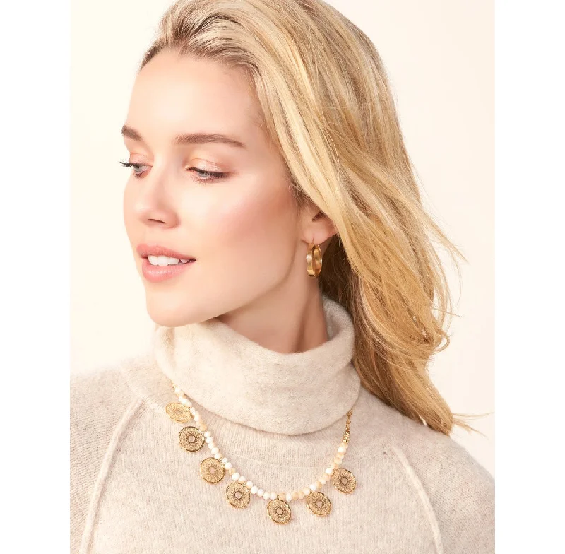 ladies necklace sustainable gold-CHARLIE PAIGE Gold and White Beaded Disc Necklace