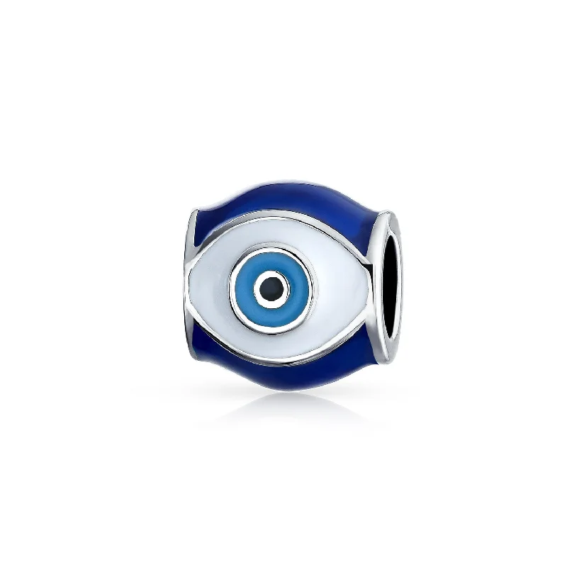 ladies bracelet sapphire-Blue Enamel Evil Eye Charm Bead Amulet for Good Luck Sterling Silver Bracelet