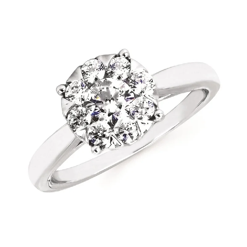 Ladies engagement rings bezel diamonds-14K White Gold 0.76ctw Round Diamond Cluster Engagement Ring