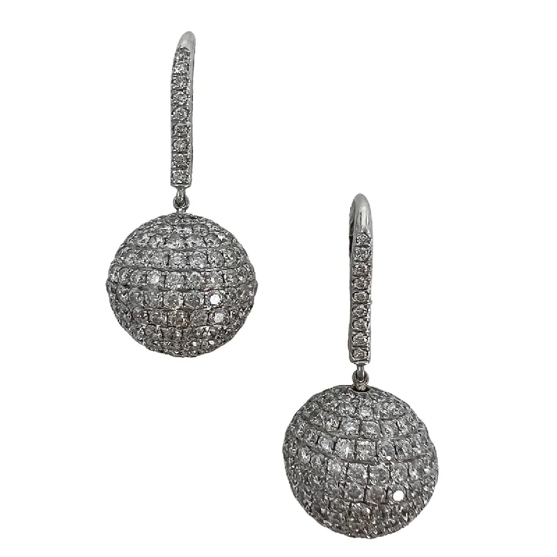 Ladies earrings geometric shape styles-18K White Gold Diamond Ball Drop Earrings