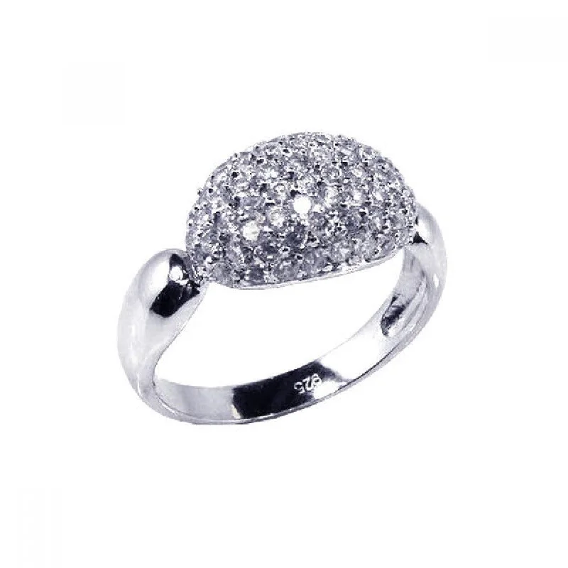 Ladies rings white gold styles-Silver 925 Rhodium Plated Pave Set CZ Oval Ring - STR00351