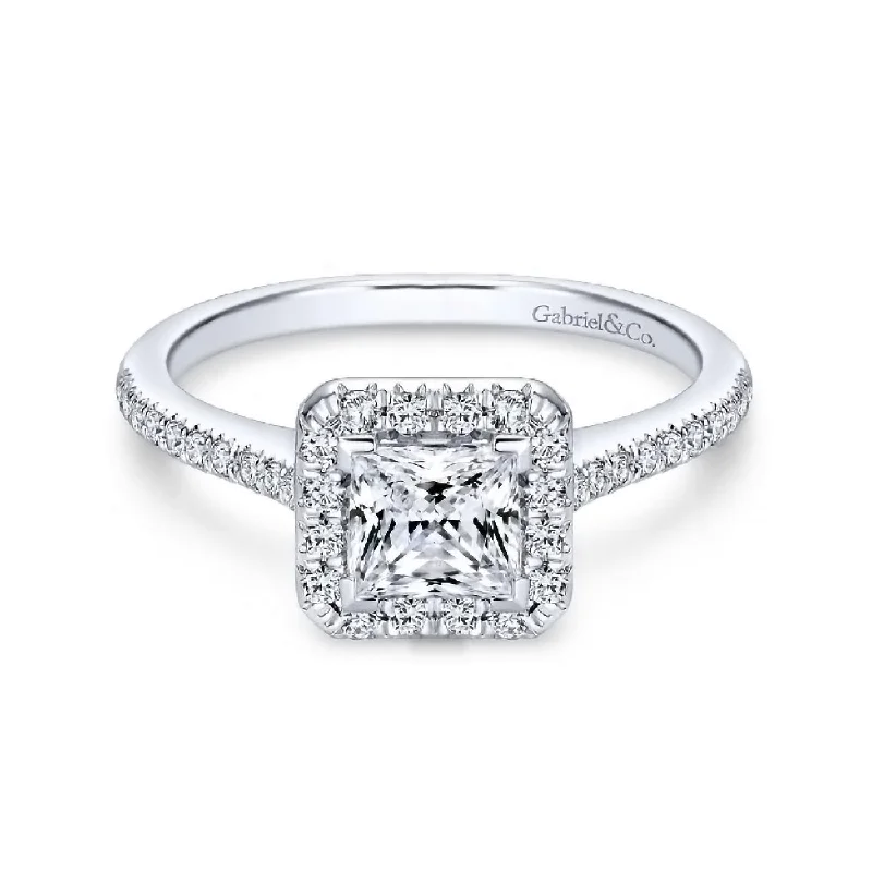 Ladies engagement rings modern appeal-Patience - 14K White Gold Princess Halo Diamond Engagement Ring