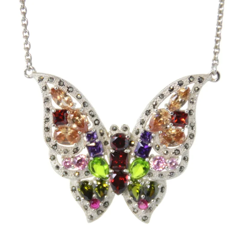 ladies necklace matinee length-Butterfly Necklace, Sterling Silver