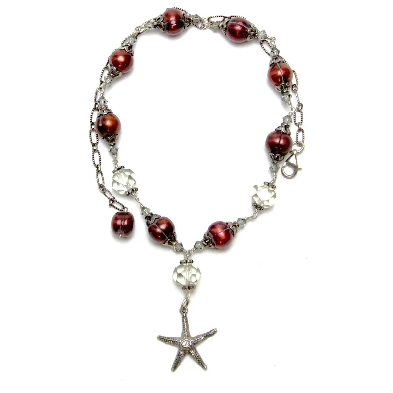 ladies necklace formal rose gold-Starfish Necklace w/ Gemstone Quartz, Pearls