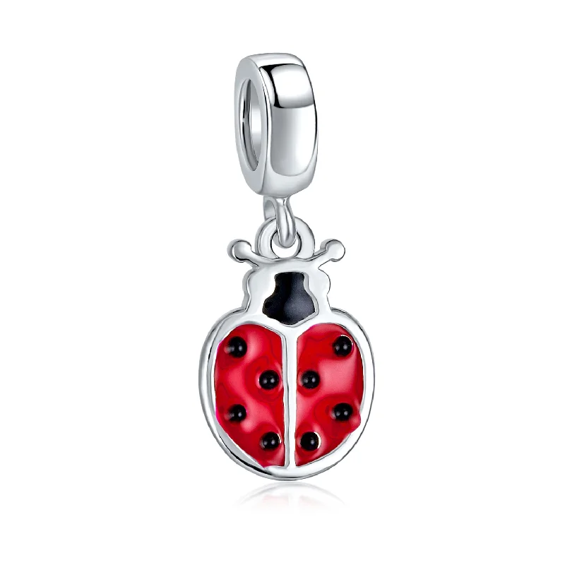 ladies bracelet fall-Personalized Red Ladybug Dangle Charm Bead in Sterling Silver for European Bracelets