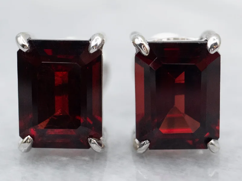 Ladies earrings double halo styles-Emerald Cut Garnet Stud Earrings