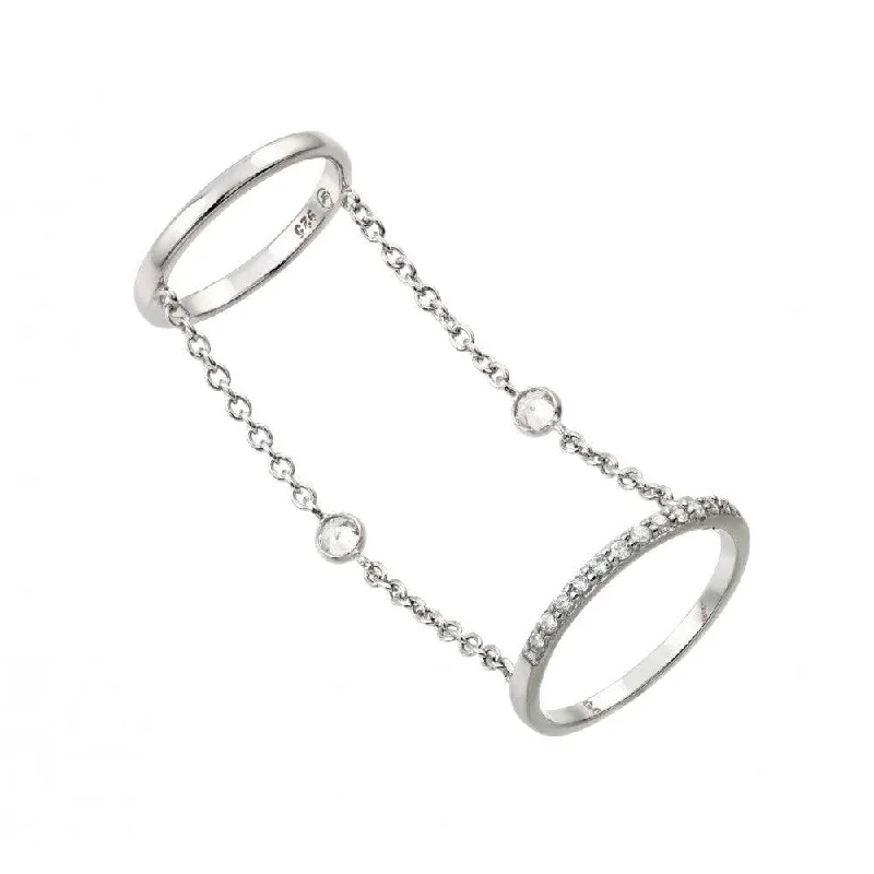 Ladies rings pastel tone styles-Silver 925 Rhodium Plated Small Round CZ Slave Wire Ring - STR01011