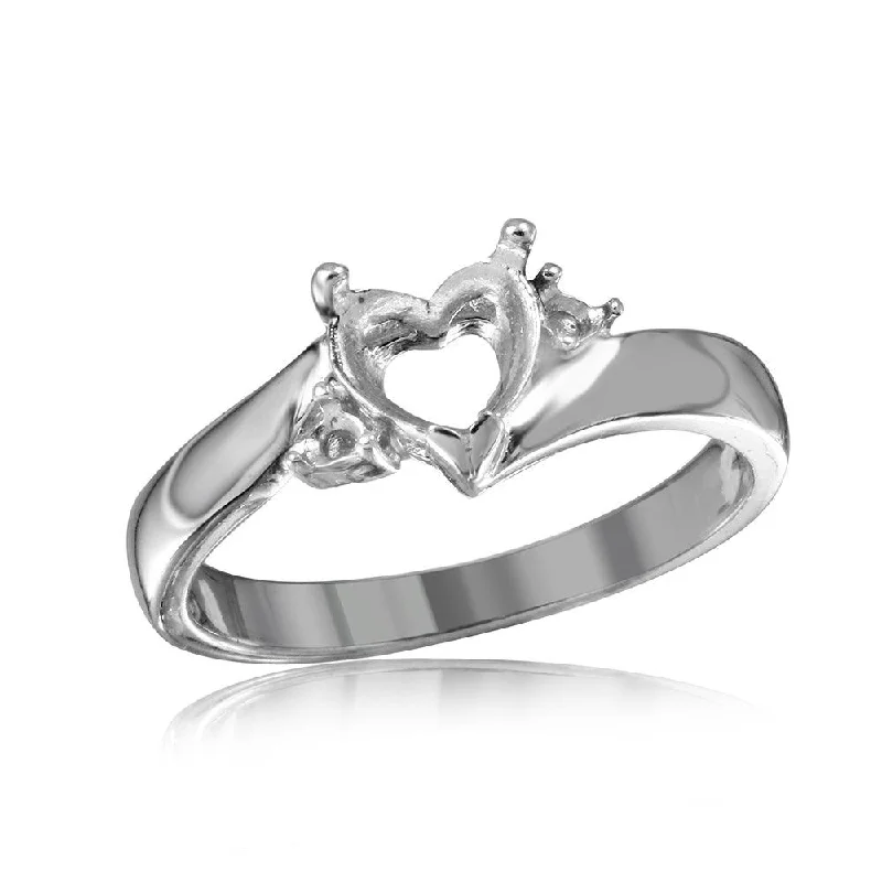 Ladies rings Victorian era styles-Silver 925 Rhodium Plated Heart Center Stone Mounting Ring - BGR00489