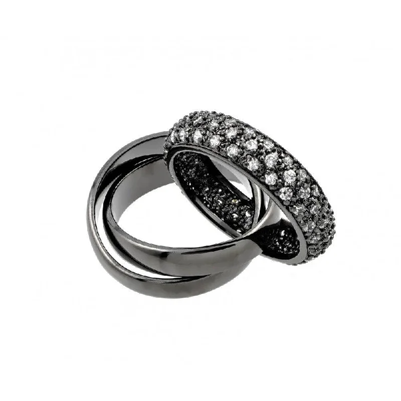 Ladies rings yellow diamond rings-Silver 925 Black Rhodium Plated Clear Pave Set CZ Eternity Movable Ring - BGR00775