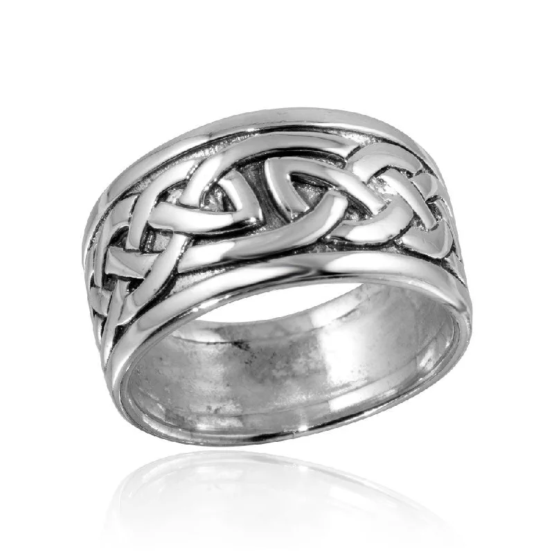 Ladies rings hypoallergenic materials-High Polished 925 Sterling Silver Celtic Design Ring - CR00742