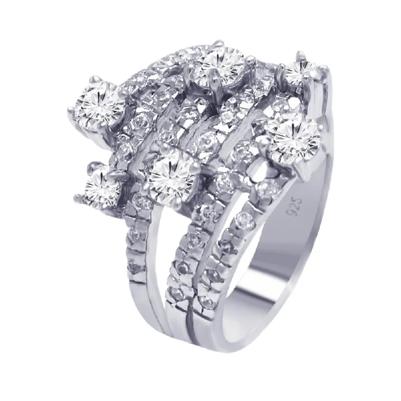 Ladies rings antique style rings-Silver 925 Rhodium Plated Multiple Sized Clear CZ Wrap Ring - AAR0058