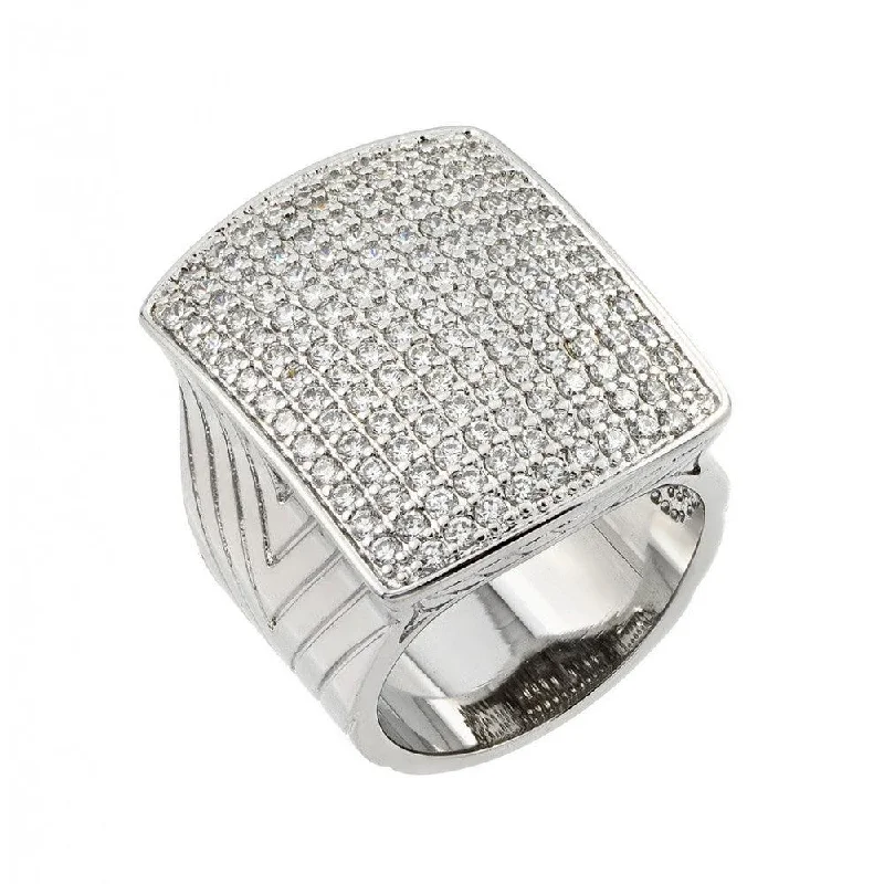 Ladies rings sturdy build rings-Silver 925 Rhodium Plated Micro Pave Clear CZ Square Ring - BGR00825