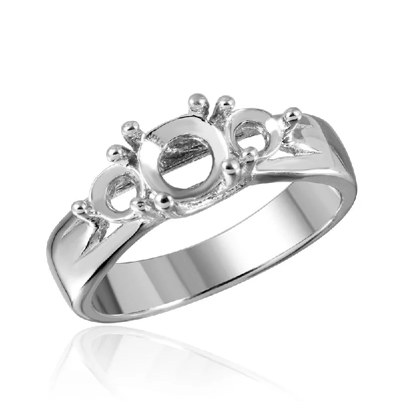 Ladies rings everyday glamour designs-Silver 925 Rhodium Plated 3 Stones Mounting Ring - BGR00481