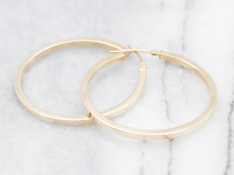 Ladies earrings comfort fit styles-Polished Gold Squared Hoop Earrings