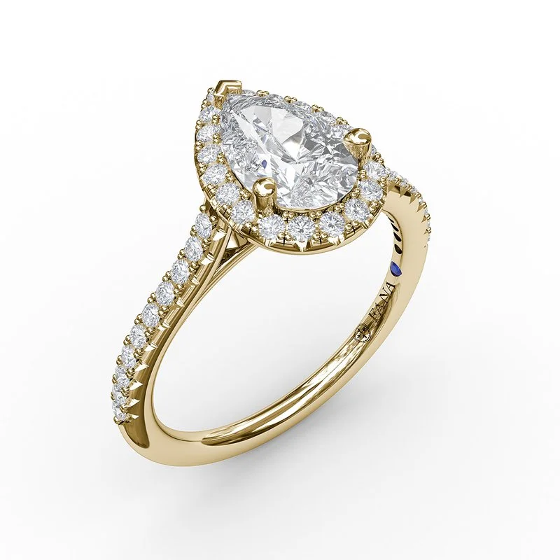 Ladies engagement rings couple diamonds-Delicate Pear Shaped Halo And Pave Band Engagement Ring