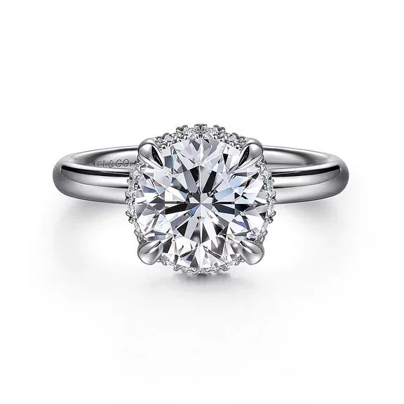 Ladies engagement rings budget picks-Symphony - 14K White Gold Round Hidden Halo Diamond Engagement Ring (Setting Only)