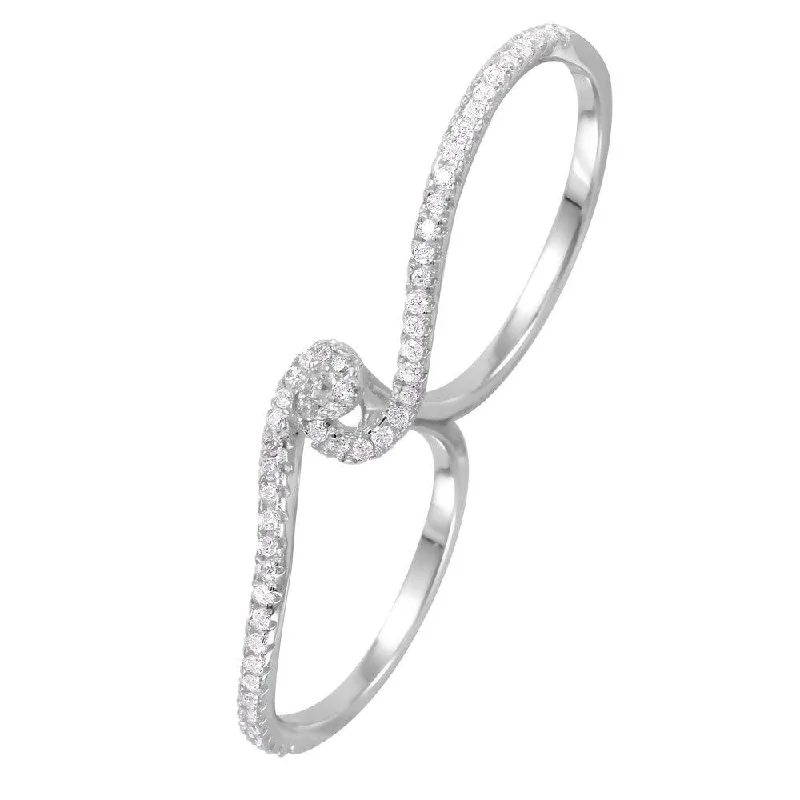 Ladies rings affordable price range-Silver 925 Rhodium Plated CZ Two-Finger Ring - GMR00062