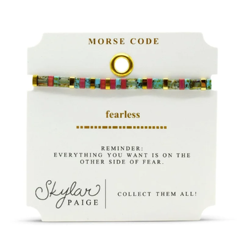 ladies bracelet garnet-Fearless - Morse Code Tila Beaded Bracelet