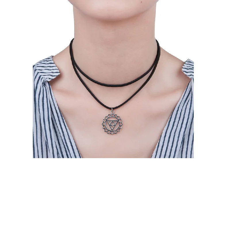 ladies necklace moonstone-Sexy Sparkles Velvet Suede Double Layer Chakra Choker Energy Necklace for Women Girls (F: Vishuddha /Vishuddhi)