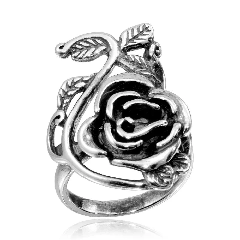 Ladies rings limited run designs-High Polished 925 Sterling Silver Rose Ring - CR00755