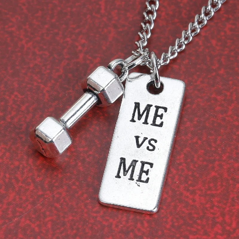 ladies necklace geometric rose gold-Sexy Sparkles Fitness Sports Gym Necklace Dumbbell and Me vs Me Charms