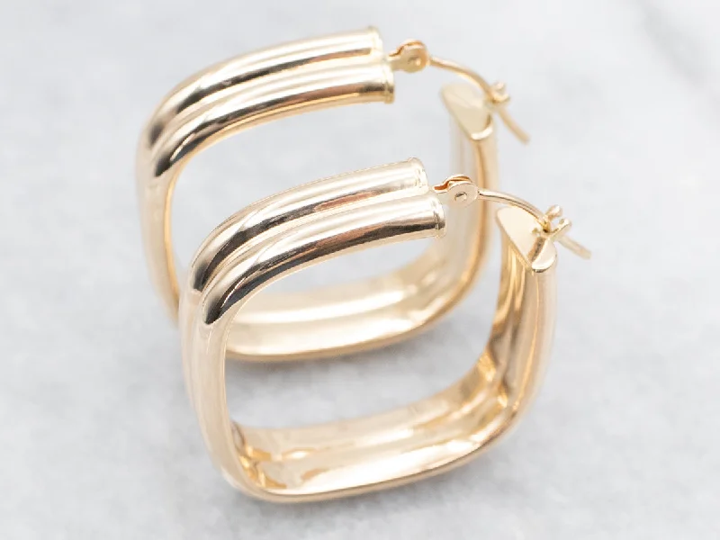 Ladies earrings baguette cut designs-Squared Double Tube Hoop Earrings