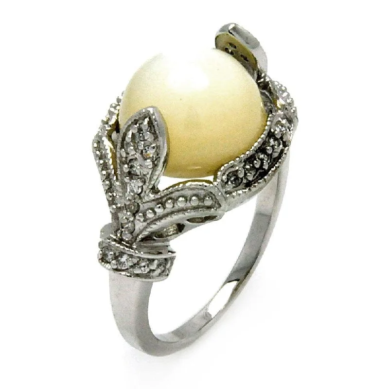 Ladies rings African motif rings-Silver 925 Rhodium Plated White Stone Center Clear CZ Ring - BGR00439