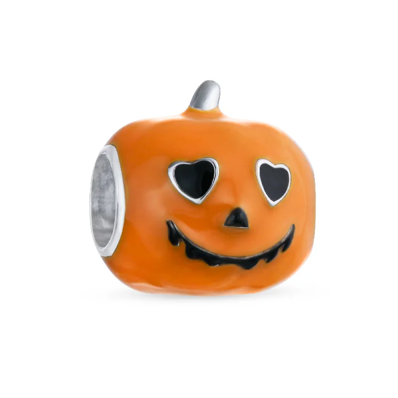 ladies bracelet chain-Halloween Pumpkin Charm Bead Enamel Sterling Silver for European Bracelets