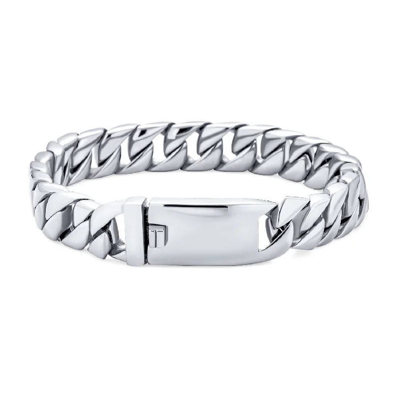 ladies bracelet gift-Heavy Miami Curb Chain Link Bracelet Silver Tone Stainless Steel 10MM Men