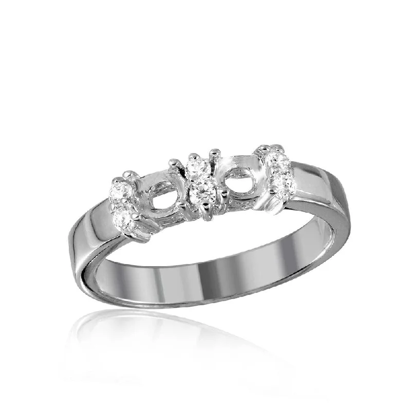 Ladies rings celebrity style trends-Silver 925 Rhodium Plated 2 Mounting Stone Ring with CZ - BGR01209