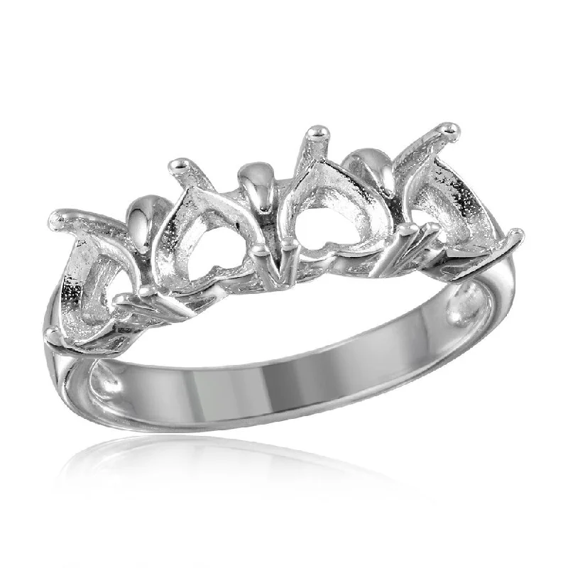 Ladies rings easy care rings-Silver 925 Rhodium Plated 4 Hearts Mounting Ring - BGR00493