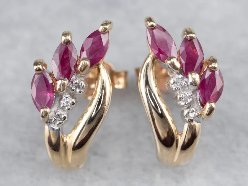 Ladies earrings stainless steel options-Marquise Ruby and Diamond Stud Earrings