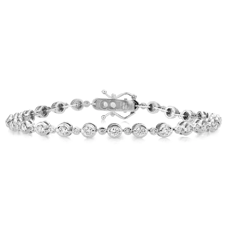 ladies bracelet sale-18ct White Gold Rub Over Diamond Set Bracelet