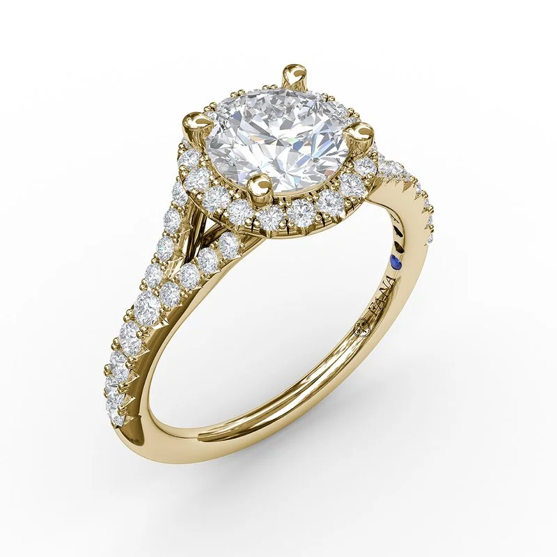 Ladies engagement rings modern appeal-Classic Diamond Halo Engagement Ring with a Subtle Split Band