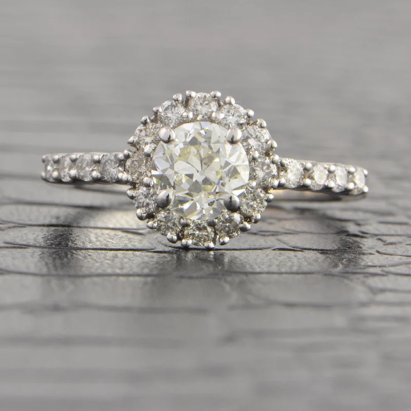 Ladies engagement rings lab-created solitaires-.82 ct. Old European Cut Diamond Halo Engagement Ring