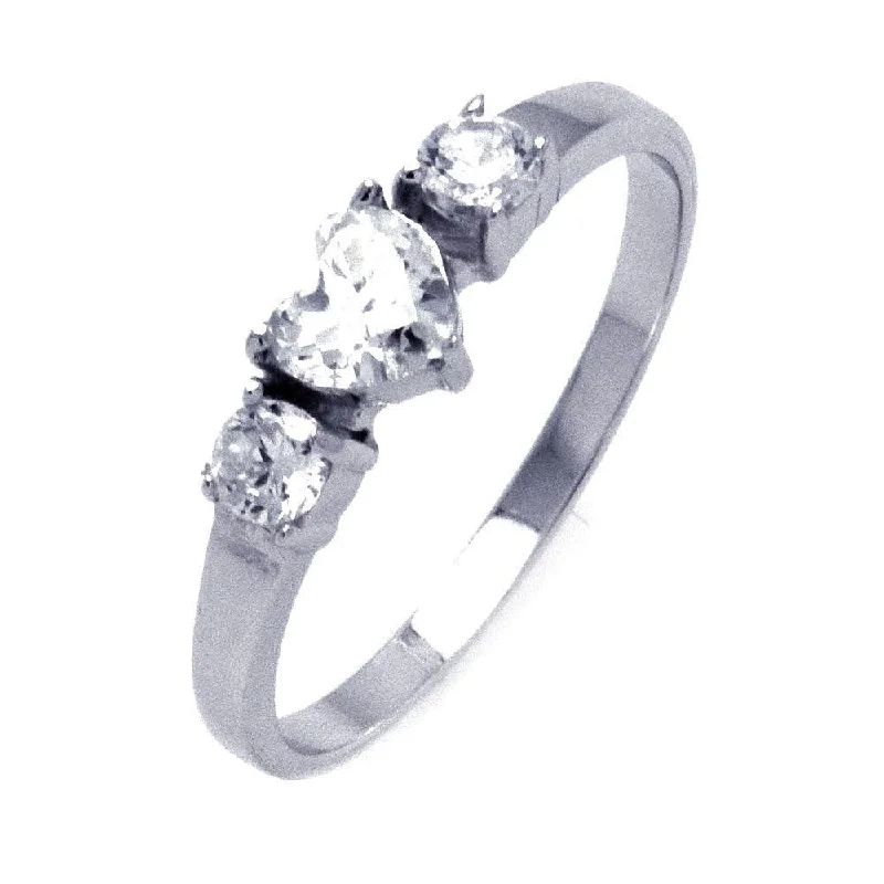 Ladies rings perfect gift choices-Silver 925 Rhodium Plated CZ Past Present Future Heart Ring - STR00835