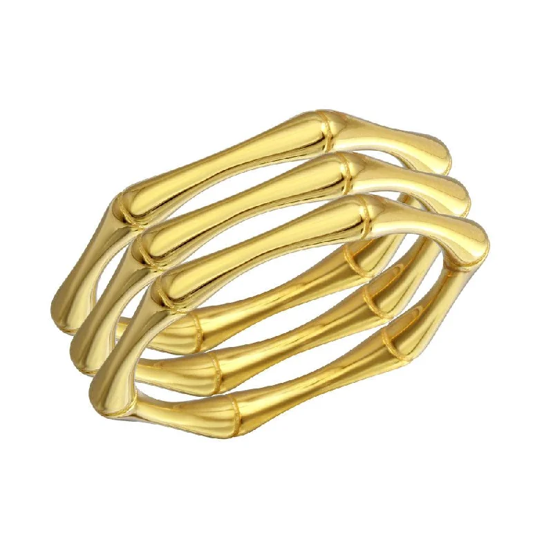 Ladies rings group custom styles-Gold Plated 925 Sterling Silver Tri Bamboo Stackable Ring - STR01105GP