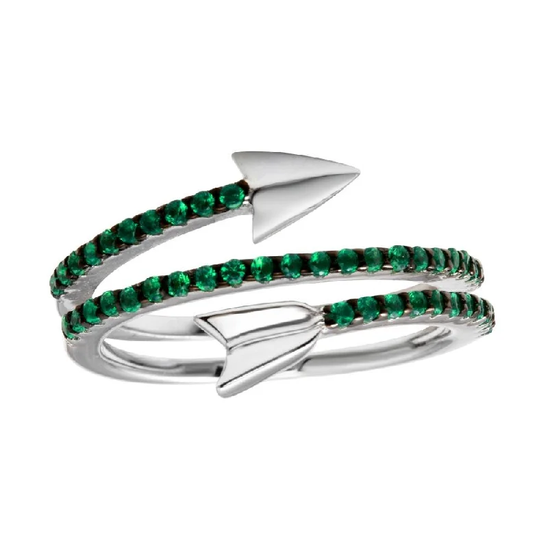 Ladies rings marquise cut rings-Rhodium Plated 925 Sterling Silver Wrap Arrow Green CZ Ring - BGR01189GREEN