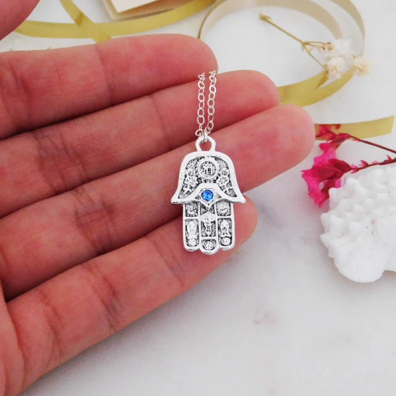 ladies necklace christmas silver-Hamsa Charm Necklace