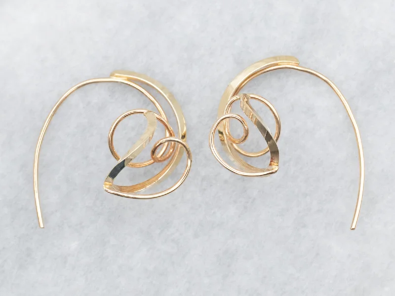 Ladies earrings tension set designs-Yellow Gold Spiral Wire Earrings