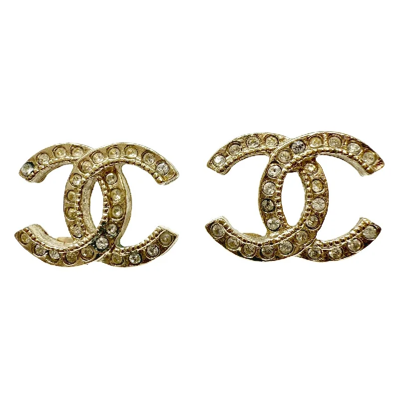 Ladies earrings spinning stud styles-Chanel Interlocking CC Stud Earrings with Crystals