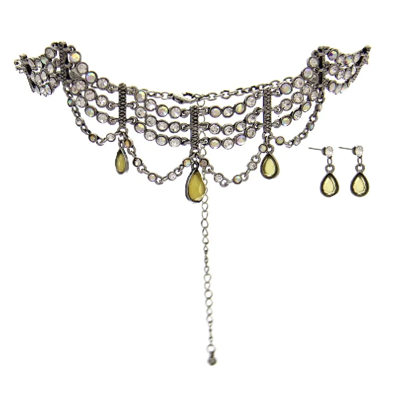 ladies necklace celestial-Rhinestone Necklace & Earring Set