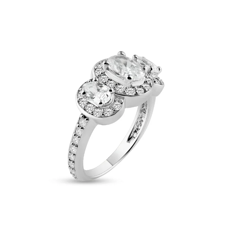 Ladies rings jade decorative pieces-Silver 925 Rhodium Plated Pave Clear Cluster CZ Past Present Future Ring - ACR00015