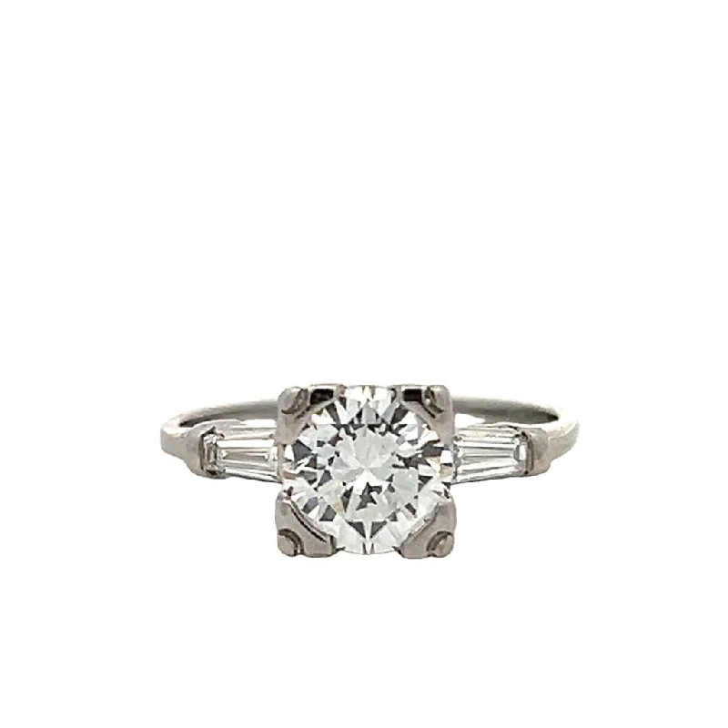 Ladies engagement rings bold halos-Estate Platinum 1.56ctw Transitional Cut Diamond Vintage Inspired Engagement Ring