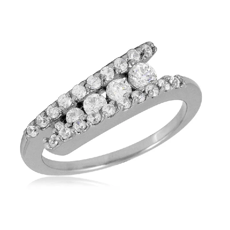 Ladies rings oversized bold rings-Silver 925 Rhodium Plated Overlap CZ Design Ring - BGR01055