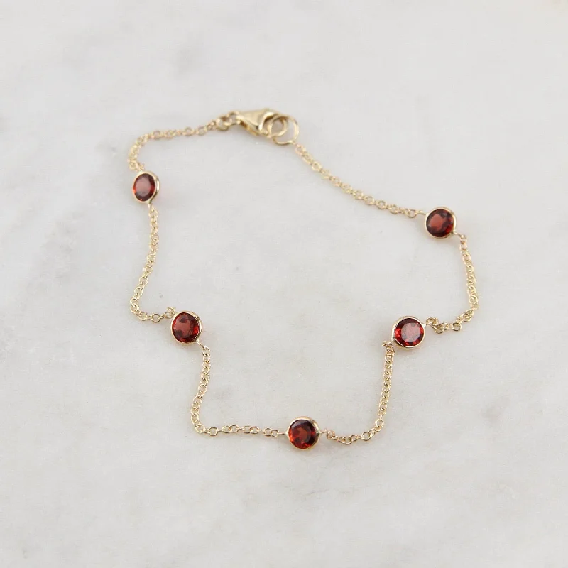 ladies bracelet sapphire rose gold-14k Garnet Station Bracelet